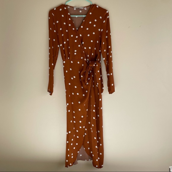 & Other Stories Paris Atelier Rust Orange Polka Dot Faux Wrap Dress 0 - Picture 3 of 13